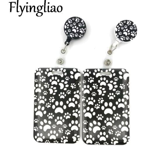 Black Dog Paws Cute Card Cover Clip Lanyard Retractable Student Nurse Badge Reel Clip Cartoon ID Card Badge Holder accessories