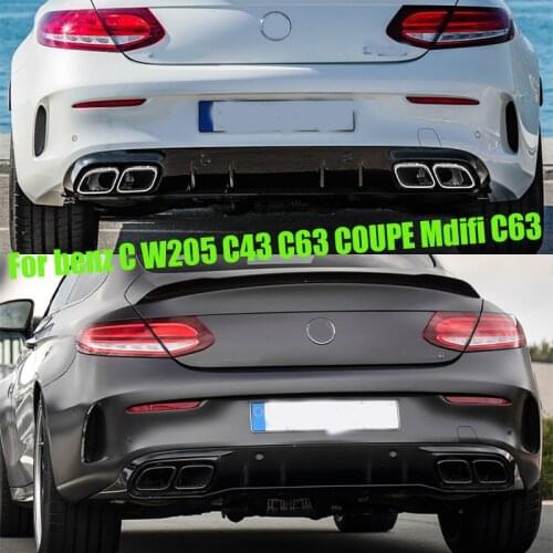 Gloss Black Rear Bumper Diffuser For Mercedes-Benz C-Class W205 C43 C63 Coupe 2015-2019 Lip with Exhaust Tips