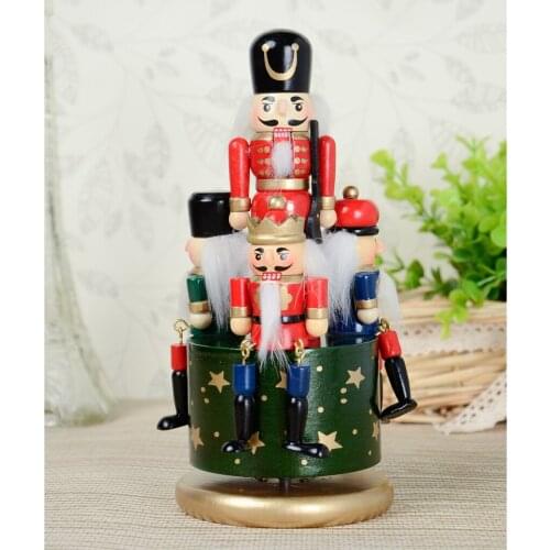 Novel Wooden Nutcracker Soldier Toy Musical Box Home Christmas Decor Display Ornaments Xmas Gift - Green