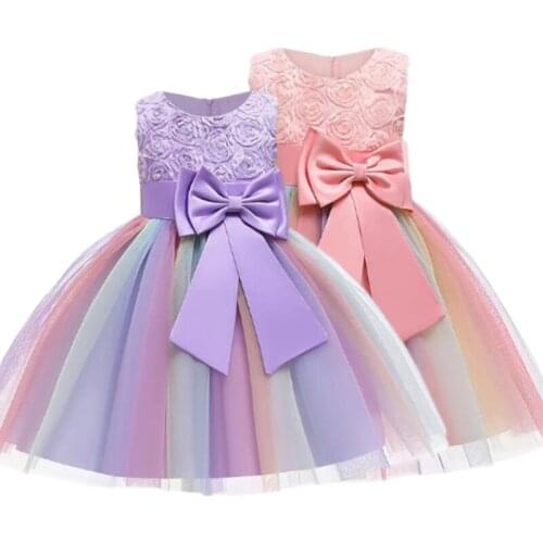 New Year Baby Big Bow Tutu Princess Dress For Girl Elegant Flower 3D Birthday Party Dress Baby Girl Clothes