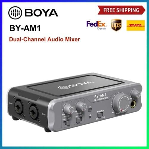 BOYA BY-AM1 Dual Channel Audio Mixer USB Audio 6.35mm/XLR Combo Inputs for Video Recording Computers Laptops Guitar Microphone