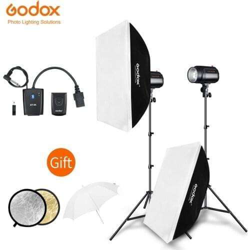 Godox 400Ws 2x 200Ws Strobe Studio Flash Light Kit with AT-04 Trigger + 50x70cm Softbox + 190cm Light Stand with Reflector