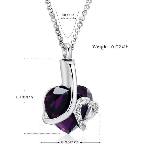 IJD12465 Stainless Steel Heart Shape Crystal Inlay Cremation Pendant Necklace Memorial Ashes Urn Keepsake Jewelry