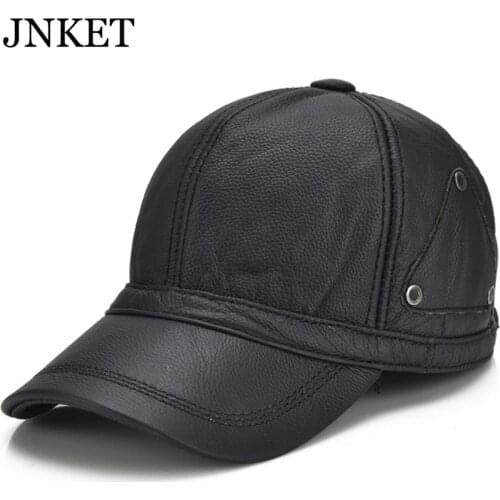 JNKET Autumn Winter Mens Cowhide Baseball Cap Earflaps Cap Snapbacks Hats Waterproof Windproof Sports Cap Casquette