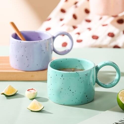 Korea ins splash ink ceramic mug personality small fresh handle breakfast coffee cup office couple mug
