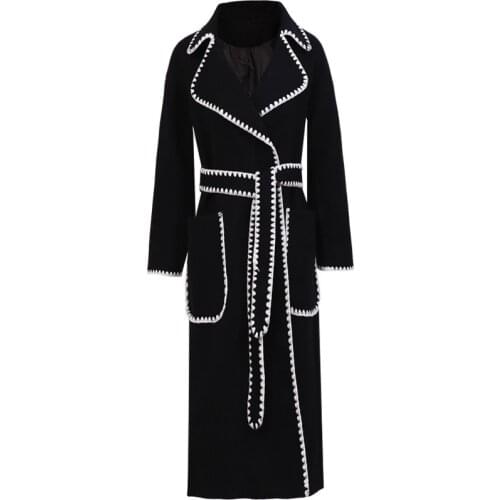 Korean Wool Long Coat And Jacket Women Belt Slim Lapel Casual Outerwear Female Harajuku Fashion Autumn Winter Overcoat Clothes