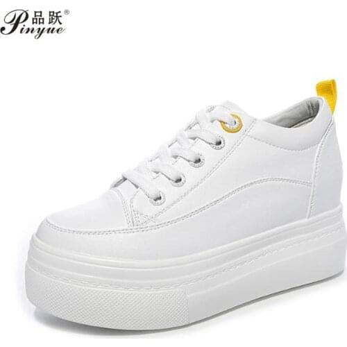 Fashion White Split Leather Women Chunky Sneakers White Shoes Lace Up Tenis Feminino Zapatos De Mujer Platform Women Casual Shoe