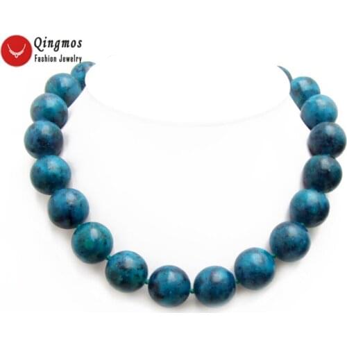 Qingmos Trendy Natural Chrysocolla Stone Necklace for Women with 18mm Round Green Chrysocolla Chokers Necklace Jewelry 17" n5316