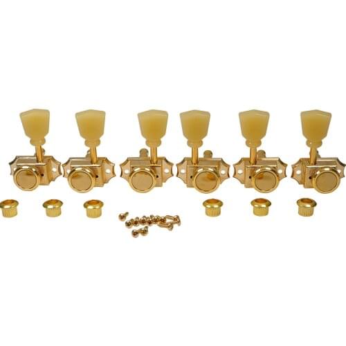 Musiclily Pro Vintage Hybrid 3L3R Guitar Locking Tuners Tuning Pegs Set for Electric Acoustic Guitar, Gold with Cream Button