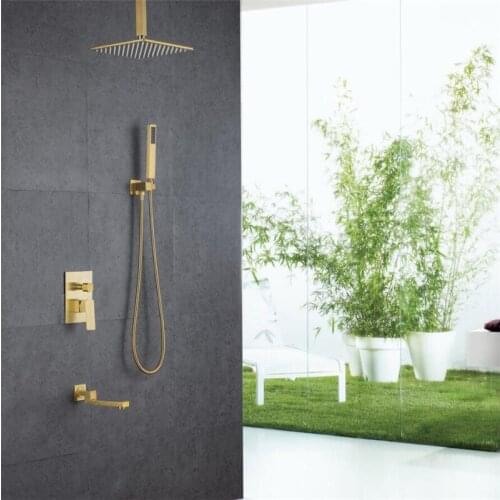 Bathroom Shower faucet set Concealed 10 Inch Square Wall Bathtub faucet set brushed gold SUS 304 rainfall Shower Head Style