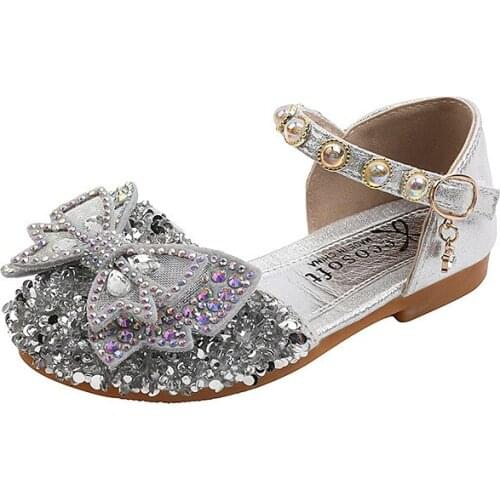 2021 Summer New Fashion Sandals for Girls Kids Soft-soled Baby Shoes Single Shoes Princess Sweet Bow-knot Sequined for Party Hot