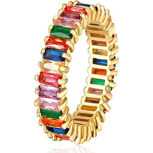 New Korea Fashion Crystal Rainbow Rings For Women Colorful Cubic Zirconia Ring Jewelry Gifts Anillos Mujer Accessories
