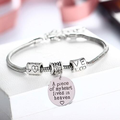New A Piece Of My Heart Lives In Heaven Love Heart Beads Women Men Charm Bracelet Jewelry Party Gift Chain Bangle Wristband