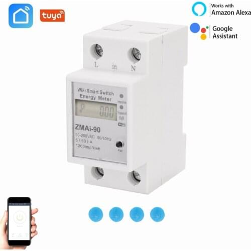 Single Phase Din Rail Wifi Smart Energy Meter Power Consumption Kwh Meter Wattmeter Support Smartlife/Tuya App Alexa Google Home