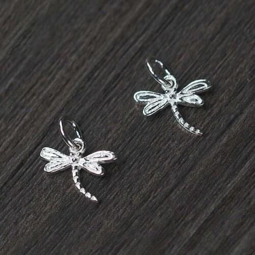 Simple Cute 925 Sterling Silver Dragonfly Charms 12x11mm Silver Dangle Pendants With Ring Fit Bracelets Earrings DIY Jewelry