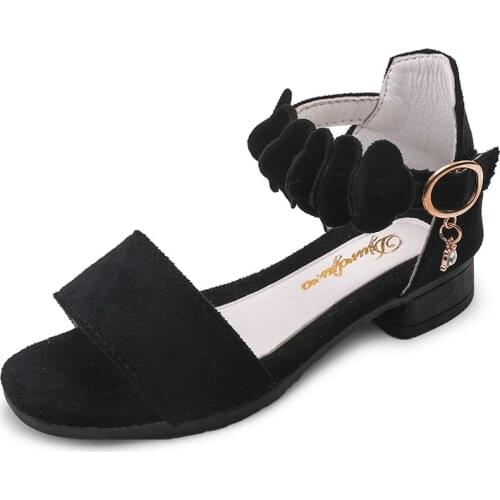 Flower High Heel Girl Princess Sandals Fashion Sport Children Girls Black Kids Summer Beach Shoes 4 5 6 7 8 9 10 11 12 Year Old