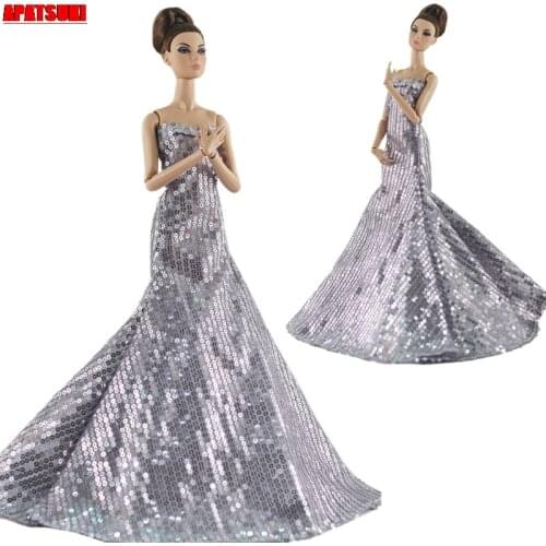 Silver Sequin Fashion Doll Clothes For Barbie Doll Outfits Princess Gown 1/6 Dolls Accessories Party Dress For 11.5: BJD