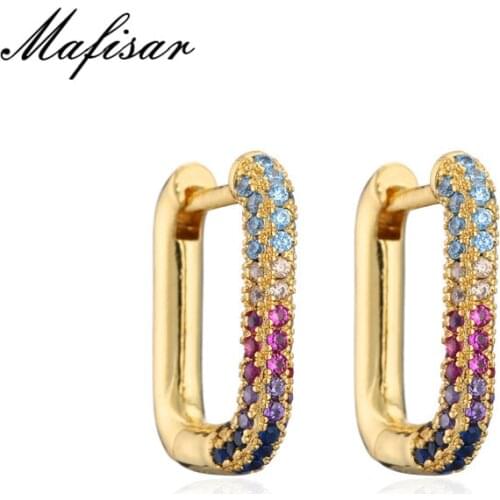 Mafisar 2021 Fashion Cute Long Square Hoop Earrings For Women Girl Gold Color 14*16mm Wedding Earring Female Engagement Jewelry