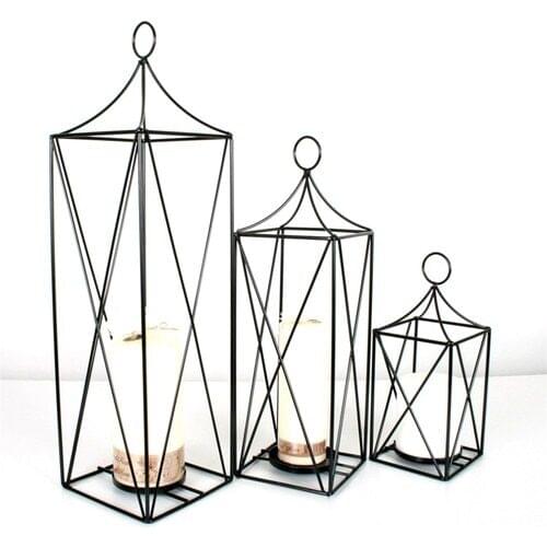 First Love Rustic Triple Wrought Iron Black Candle Holder Lantern