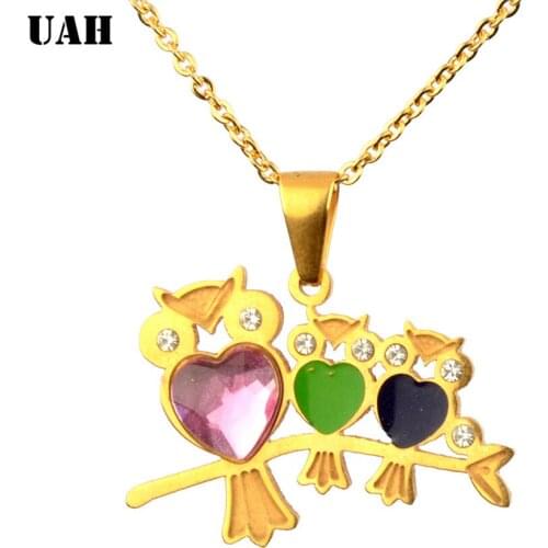 UAH 2019 New Zircon Pendants Owl Necklace For Women Crystal Heart Gold Color Long Necklaces Fashion Jewelry Christmas Gift