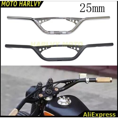 Universal Motorcycle 1" 25mm Black/Chrome Tracker Handlebars Drag Bar Fit For Harley Chopper Bobber Sportster