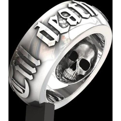 JK Vintage Skull Lettering Punk Rings For Men Black Silver Color Personality Head Skeleton Biker Rock Roll Gothic Jewelry