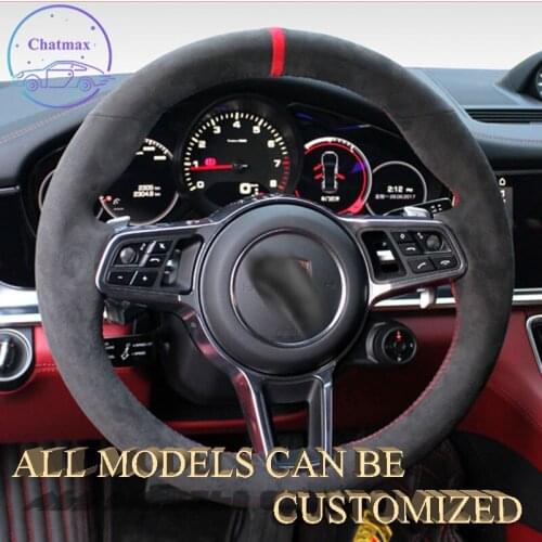 Embroidery Alcantara Car Steering Wheel Cover For Porsche Panamera Boxster 2009-2017 2018 2019 2020 Hand Sewing Holder On Wrap