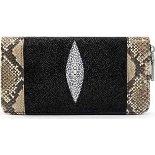 Yuanhui Pearl fish skin women bag long Single zipper women wallet Stingray skin spliced snake skin women clutch bag
