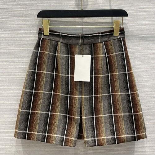 Mini Women High-end Brand 2021 Early Spring Luxury College Short Skirt High Waisted Pleated Plaid A-line Outwear Skirts