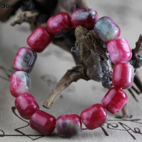 Wholesale Colorful Qinghai Peach Natural Stone Bracelets Barrel Bead Hand Row Lucky for Women Girl Beauty Hand String Jewelry
