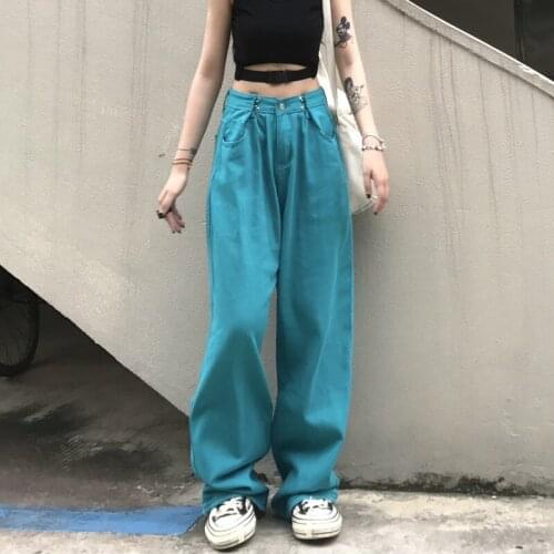 WomenS Denim Trousers Fashion Gothic Clothing Harajuku Streetwear Loose Button Straight Jeans 2021 Fall Women