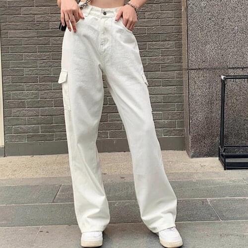 Woman 2021 High Waist Jeans Loose Denim White Jeans Pants Casual Ladies Chic Floor-length Wide Leg Jeans Female Trousers