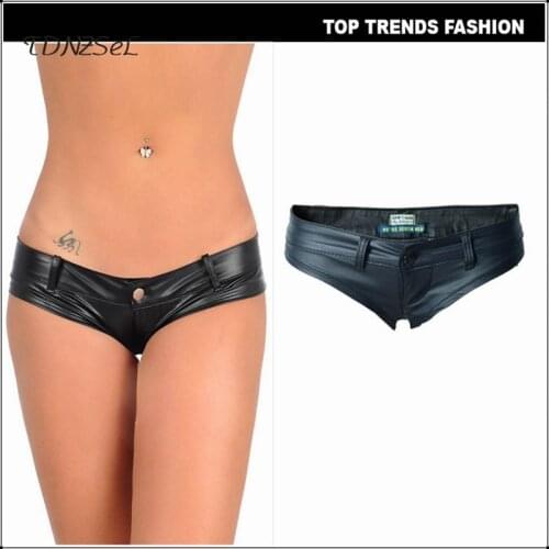 Women Sexy Black PU Leather Thongs Low Waist Package Hip Skinny Mini Shorts Nightclub Party Pole Dance Faux Leather Shorts 2020