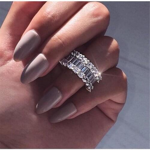 2019 New Hot Sale Stunning Luxury Jewelry 925 Sterling Silver Princess White Clear AAAAA Cubic Zircon Women Wedding Band Ring
