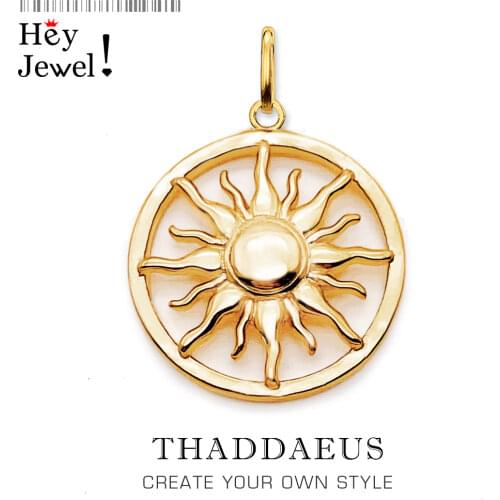 Golden Round Sun Pendant,2019 Winter Brand New Fine 925 Sterling Silver Jewelry Europe Vintage Accessories Gift For Woman