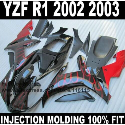 100% Full injection fairings kits for YAMAHA YZF R1 2002 2003 fairing kit R1 02 03 red flame repair parts