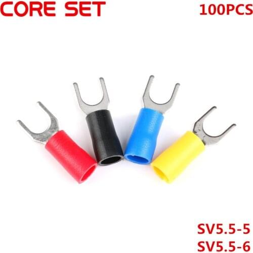 100PCS SV5.5-5 SV5.5-6 4 Colors Insulated Fork Cable Wire Terminal Connector Assortment Kit Electrical Crimp Terminal SV