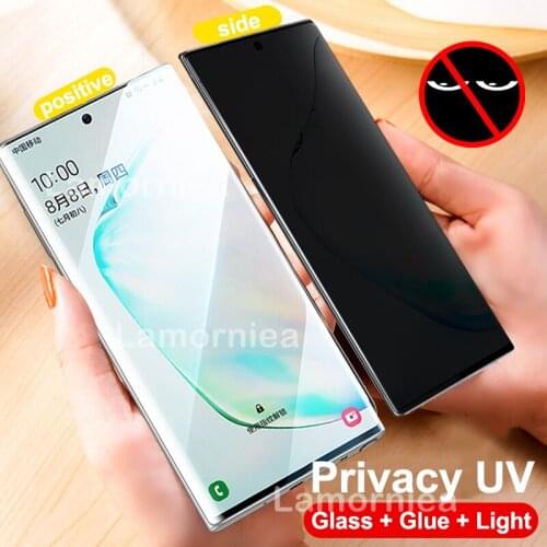 100D AntiSpy UV Full Glue Tempered Glass for Samsung Galaxy S10 Plus Screen Protector for Samsung Note 10 Plus 5G Privacy Film