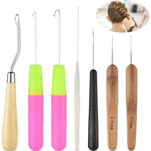7pcs/Set Latch Hook Plastic Crochet Needle Braiding Latch Hook Weaving Hair Dreading Hooks Tool Weaving Hair Dreadlock Craft
