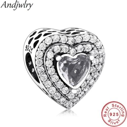 925 Sterling Silver Sparkling Leveled Hearts Charm Fit Pandora Charm Bracelet Silver 925 Original Charm Christmas Berloque