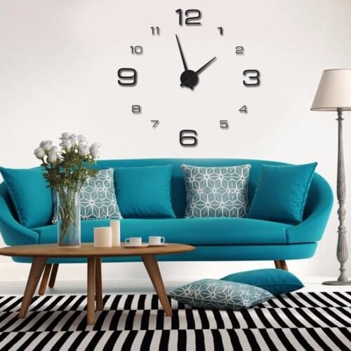 DIY Acrylic 3D Wall Clock Sticker Big Watch Wall Modern Home Office Room Decor Black
