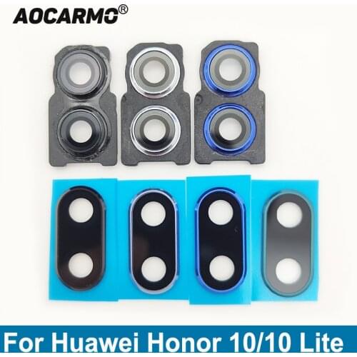 Aocarmo For Huawei Honor 10 /10 Lite Main Camera Lens Rear Back Camera Lens Glass With Frame Ring Cover Adhesive Sticker