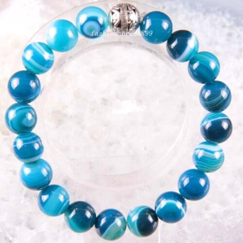Bracelet 6 8 10 12 MM Natural Stone Gem Round Beads Stretch Blue Veins Onyx Bangle Charm Strand Fashion Jewelry 8"
