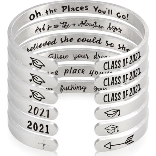Titanium Steel Bracelet Bangle With Letter Quote *Oh the Places You'll Go*Follow Your Dreams* Graduation Birthday Gift Jewelry