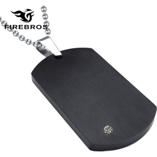 FIREBROS 2021 New 24" Bead Chain Black Titanium Stainless Steel Zircon Dog Tag Necklace Pendant Men Jewelry Gift Dropshipping