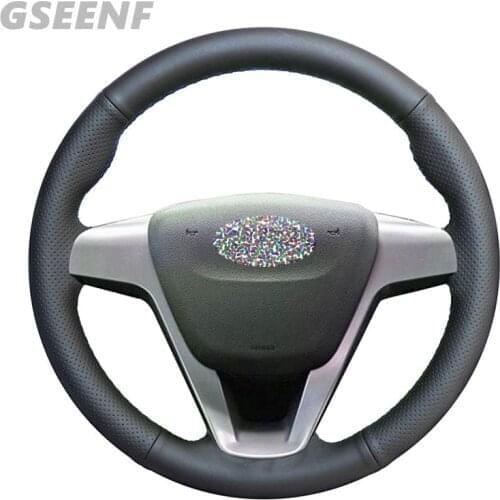 Steering Wheel Cover Black Genuine Leather Hand-stitched Car Steering Wheel Cover For Lada Xray 2015 - 2019 Vesta 2015 - 2019