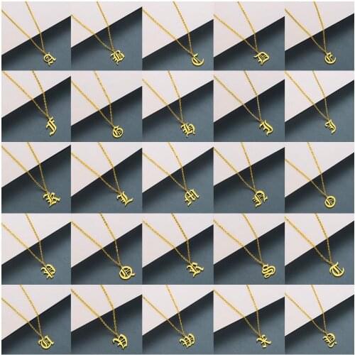 Cxwind Stainless Steel 26 Letters Old English Initial Pendant Necklace for Women Alphabet Necklaces Pendants collares de moda