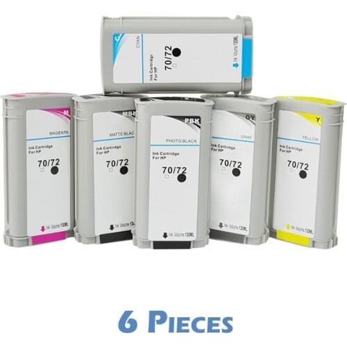 DAT 6pcs Full Compatible Ink Cartridges For H P 72 Designjet T610 T770 T795 T1100 T1120 T1200 T1300 T2300 printers for H 72