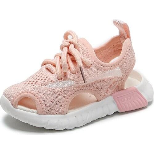 Kids Sandals Children Girls Slipper Fashion Baby Boys Shoes Knitting Mesh AirSummer Footwear Bear-Sole Toe-Protected Air Mesh