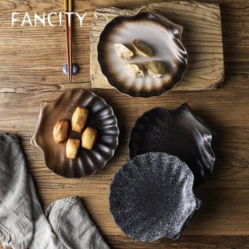 FANCITY Japanese Style Creative Shell-Shaped Plate Irregular Snack Plate Breakfast Plate Fruit Plate Dessert Plate Household